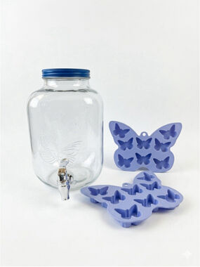 Dolly Parton Collectible Butterfly Glass Drink Dispenser 2 Silicone Ice Trays